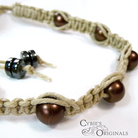 Brown glass pearl hemp bracelet - Thumbnail 1