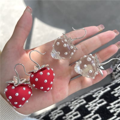 Crystal pearl transparent strawberry earrings