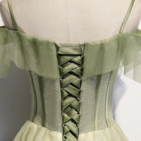 Green tulle lace long A line prom dress evening dress - Thumbnail 3