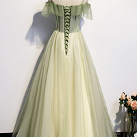 Green tulle lace long A line prom dress evening dress - Thumbnail 4