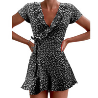 Sexy V-Neck Short-Sleeved Flouncing Dress - Thumbnail 1