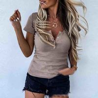 Solid Color Buttons Short Sleeve Blouse - Thumbnail 1