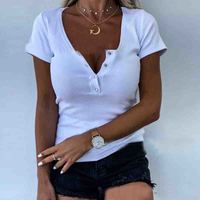 Solid Color Buttons Short Sleeve Blouse - Thumbnail 2