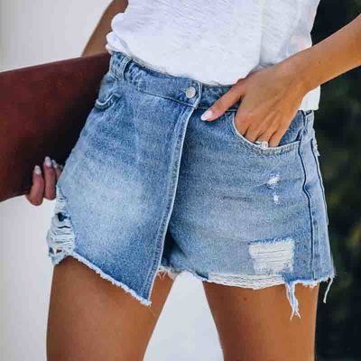 Solid Color Women'S Ripped Denim Shorts