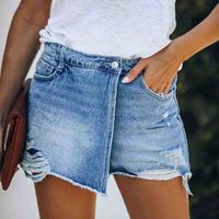 Solid Color Women'S Ripped Denim Shorts - Thumbnail 1