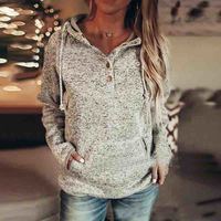 Casual Women'S Long Sleeve Hooded Pocket Sweater - Thumbnail 1