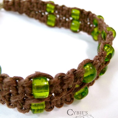 Double green and brown hemp bracelet