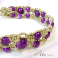 Fancy magenta beaded hemp bracelet - Thumbnail 1