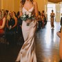 Elegant Sheath V Neck Light Champagne Silk Satin Long Bridesmaid Dresses with Front Slit-1