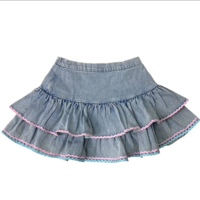 Cute Sweet Hot Girl Light Blue Mini High Waist Denim Puff Skirt - Thumbnail 2