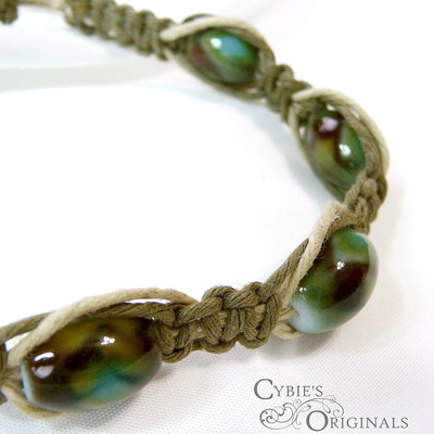 Brown and green swirled hemp bracelet