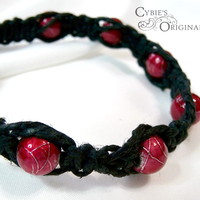 Red and black beaded hemp bracelet - Thumbnail 1