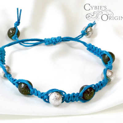 Black, silver and blue beaded hemp bracelet - Thumbnail 5