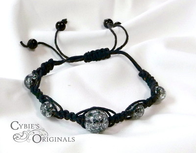 Black crackle beaded hemp bracelet