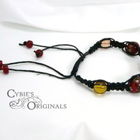Red & Gold black hemp bracelet - Thumbnail 1
