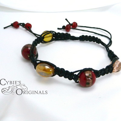 Red & gold black hemp bracelet - Thumbnail 3