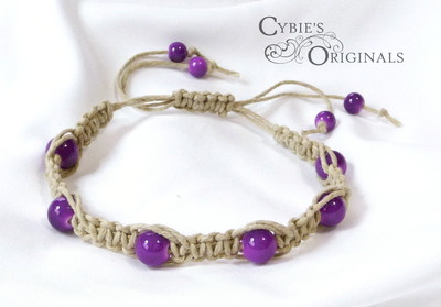 Magenta beaded hemp bracelet