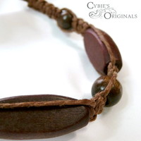 Brown wood and brown hemp bracelet - Thumbnail 1