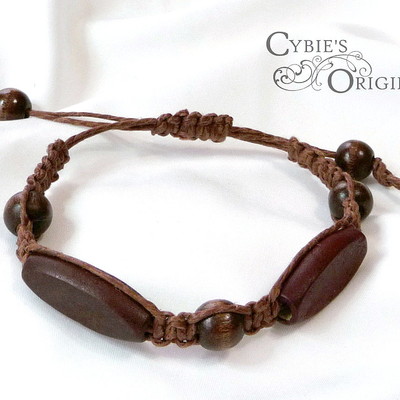 Brown wood and brown hemp bracelet - Thumbnail 4