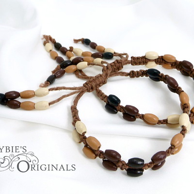 Pair of wooden barrel hemp bracelets