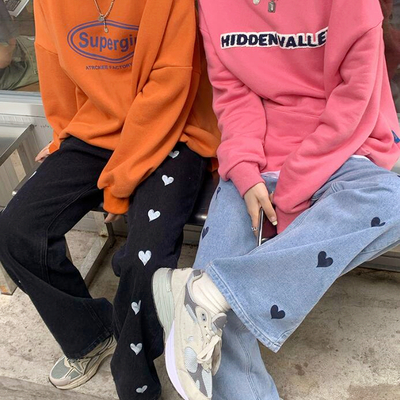 Love heart jeans denim pants