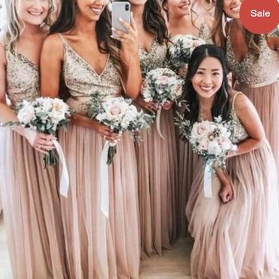 V neck bridesmaid dresses with gold sequins - Thumbnail 3
