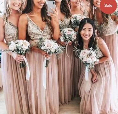 V Neck Bridesmaid Dresses with Gold Sequins