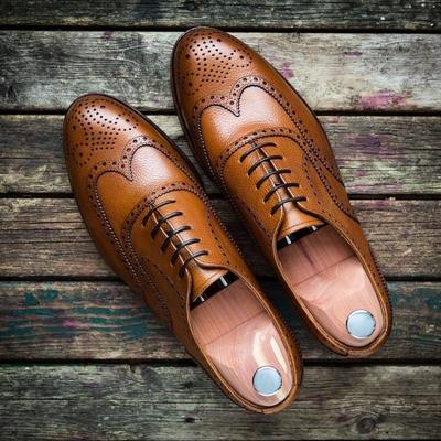 Classic brown new stylish wingtip handmade edition shoes - Thumbnail 4
