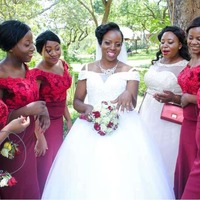 Off the Shoulder Bridesmaid Dresses with Appliques - Thumbnail 1