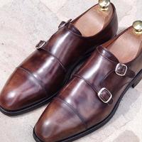 New Handmade Brown Double Monk Strap Cap Toe Leather Shoes - Thumbnail 1