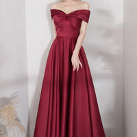 Burgundy satin long A line prom dress evening dress - Thumbnail 7