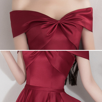 Burgundy satin long A line prom dress evening dress - Thumbnail 6