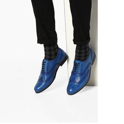 Men's Blue Oxford Derby Wingtip handmade Genuine Leather Dress Shoes, Men Brogue Shoes