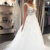 Sweet A Line V Neck 3D Lace Wedding Dress, Fairy Long Wedding Dress, Lace Bridal Dress - Thumbnail 1