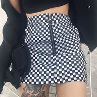 CHECKERBOARD ZIP UP SKIRT  - Thumbnail 2