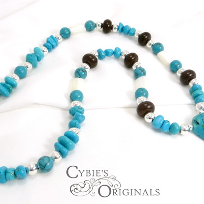 Turquoise magnesite and mother of pearl necklace