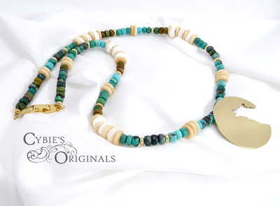 Turquoise and Brass Wolf Necklace