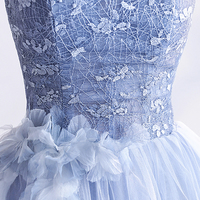 Blue tulle lace long A line prom dress evening dress - Thumbnail 4