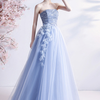 Blue tulle lace long A line prom dress evening dress - Thumbnail 7