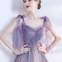 Purple tulle long A line prom dress evening dress - Thumbnail 2