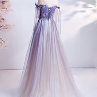 Purple tulle long A line prom dress evening dress - Thumbnail 5