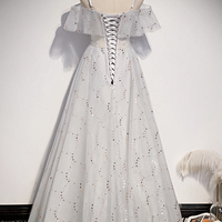 Stylish tulle sequins long A line prom dress evening dress - Thumbnail 4