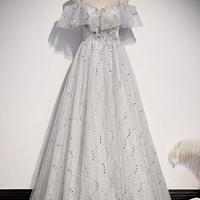 Stylish tulle sequins long A line prom dress evening dress - Thumbnail 6