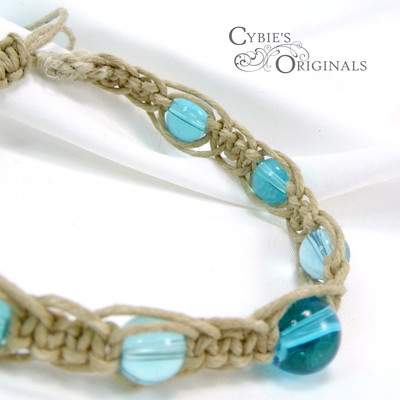 Aqua and natural hemp bracelet - Thumbnail 4