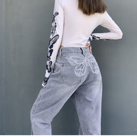 Butterfly Print Straight Leg Jeans - Thumbnail 3