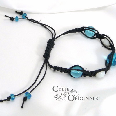 Aqua & white black hemp bracelet - Thumbnail 3