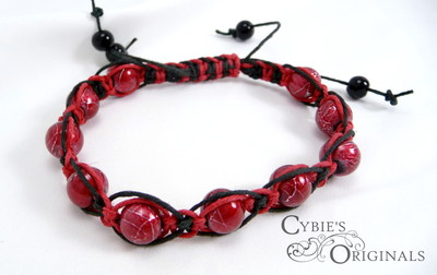 Red beaded hemp bracelet