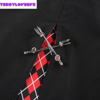 Cute Sexy Plaid Patchwork Safety Pins Black A-Line Mini High Waisted Skirt Goth Punk Club E-Girl Kawaii Korean Japanese Harajuku Streetwear - Thumbnail 2