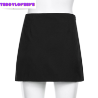 Cute Sexy Plaid Patchwork Safety Pins Black A-Line Mini High Waisted Skirt Goth Punk Club E-Girl Kawaii Korean Japanese Harajuku Streetwear - Thumbnail 5