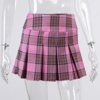 Cute Pink Plaid Checkered Pleated High Waisted Mini Skirt A-line Chic Goth Punk Club E-Girl Kawaii Korean Japanese Harajuku Streetwear - Thumbnail 8